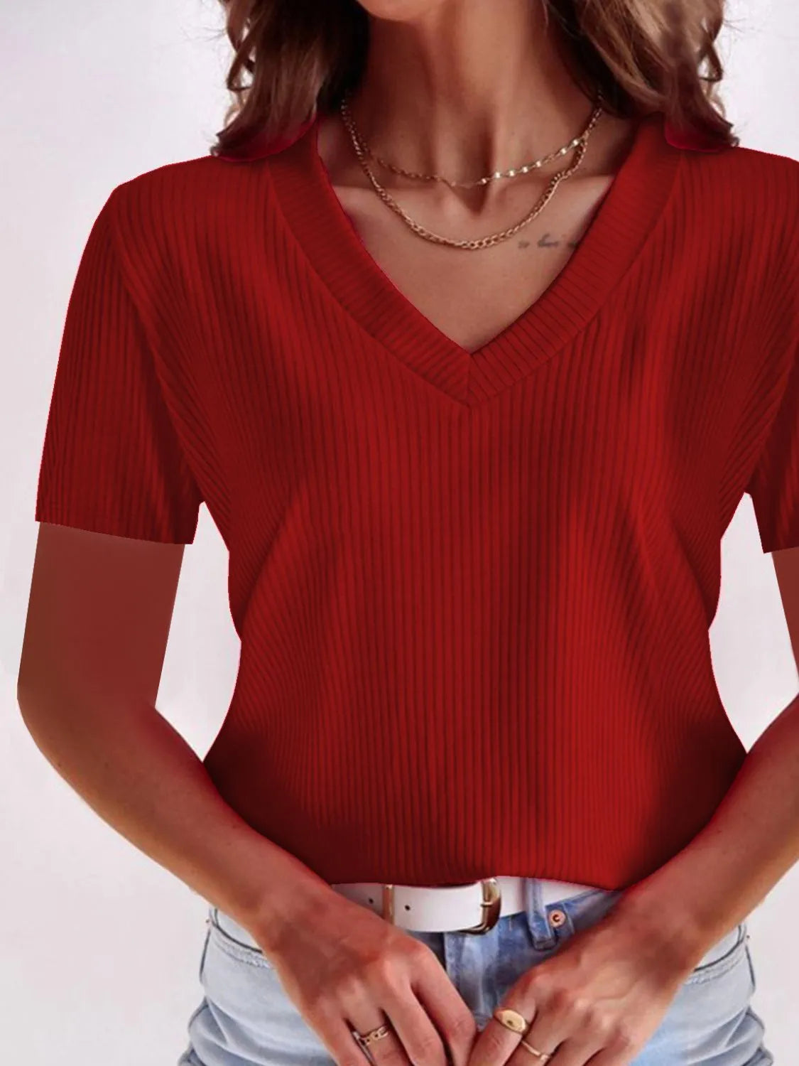 Full Size Solid V-Neck Short Sleeve T-Shirt Plus Size  Shop One Place