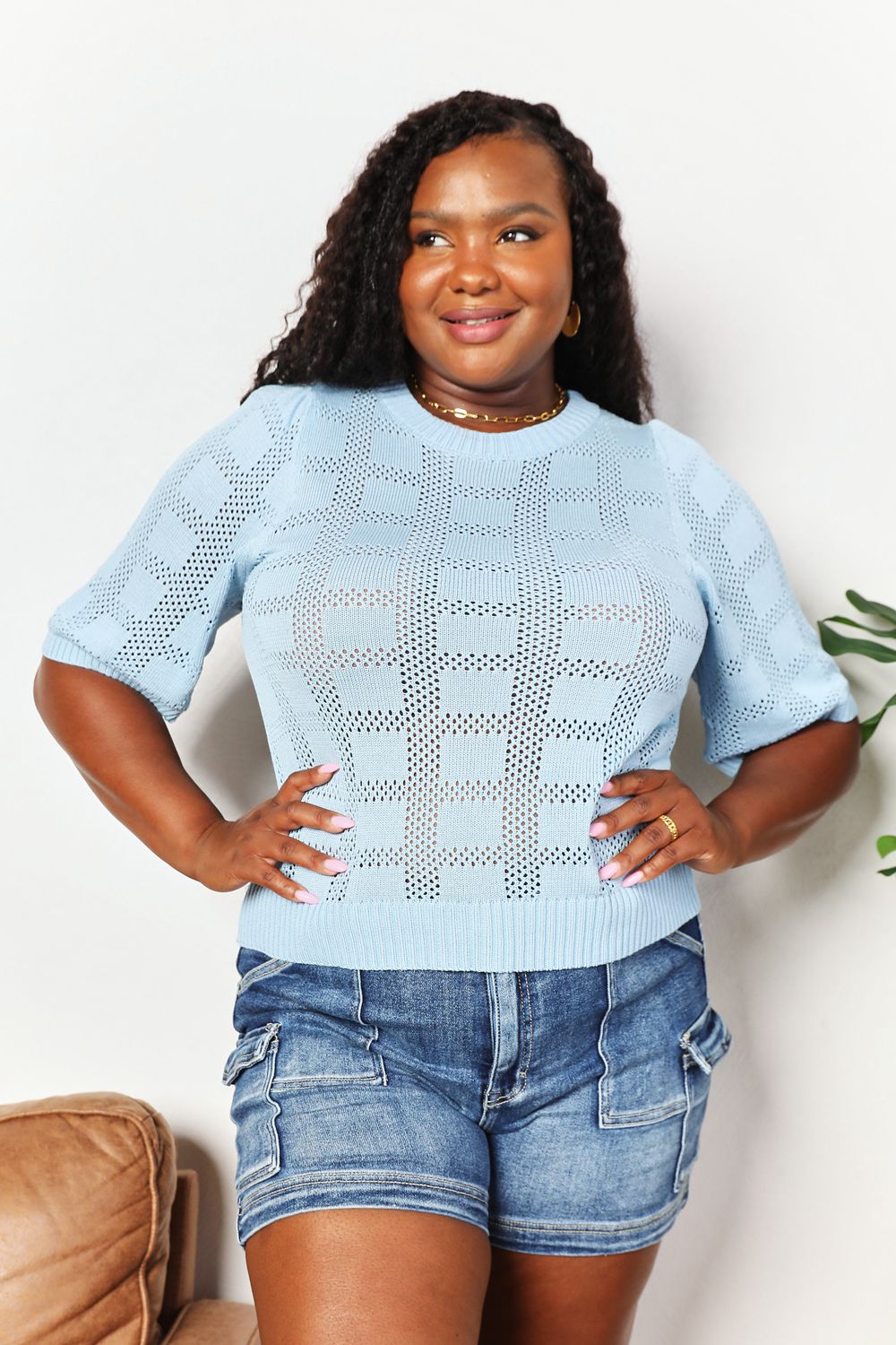 Mandy Ribbed Trim Round Neck Knit Top  Shop One Place