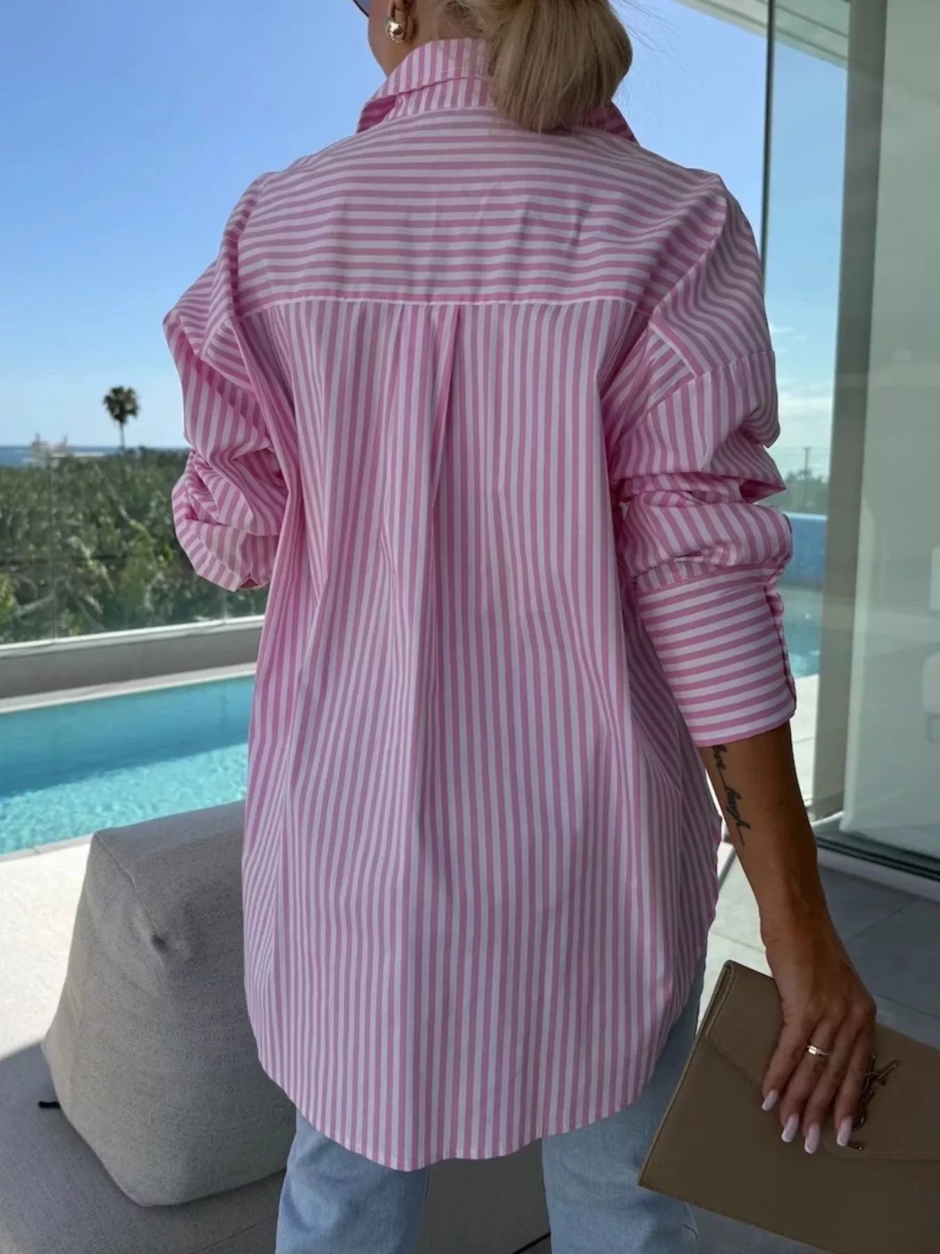 Striped Oversized Button-Down Shirt  Shop One Place