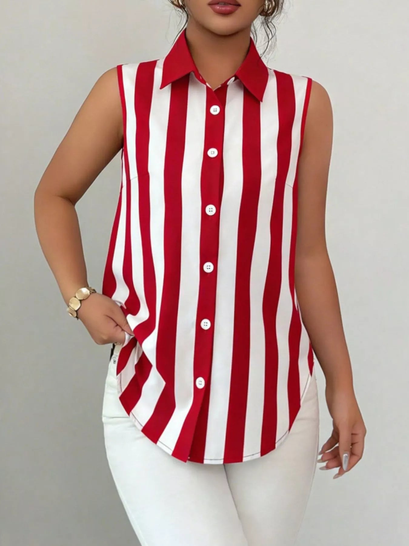 Button Up Sleeveless Shirt  Shop One Place
