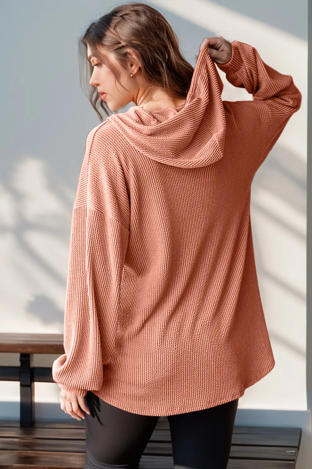 Double Take Full Size Half Button Long Sleeve Hoodie  Shop One Place