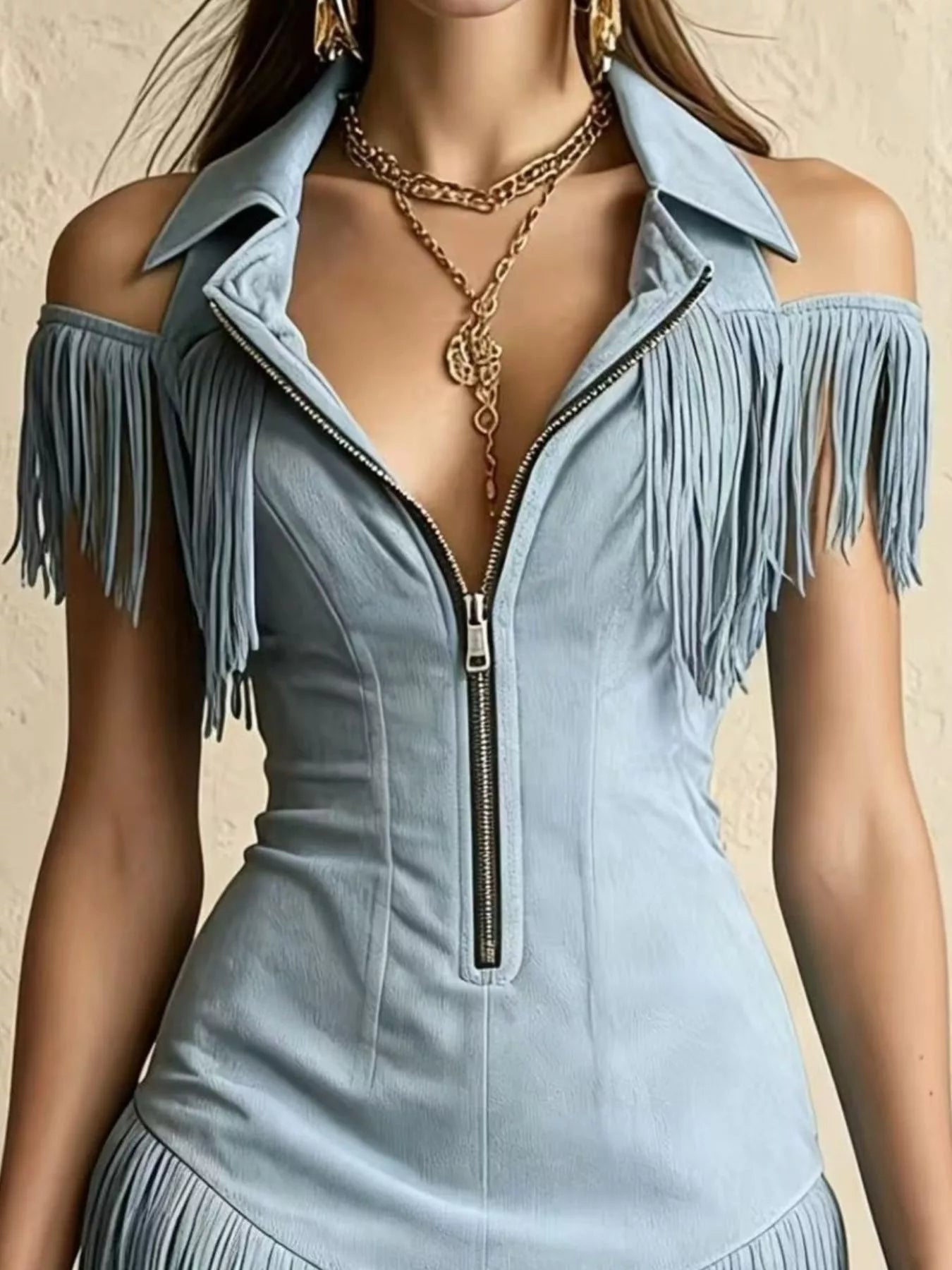 Fringed Cold Shoulder Mini Dress  Shop One Place