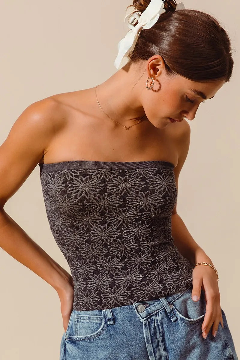 SO ME Jacquard Floral Two Tone Seamless Tube Top  Shop One Place