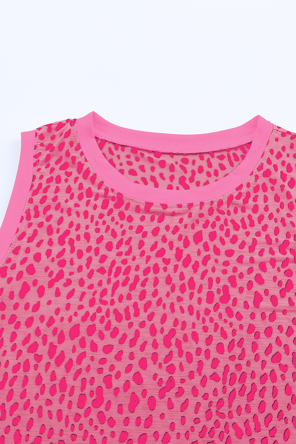 Red Leopard Trimmed Casual Round Neck Tank Top