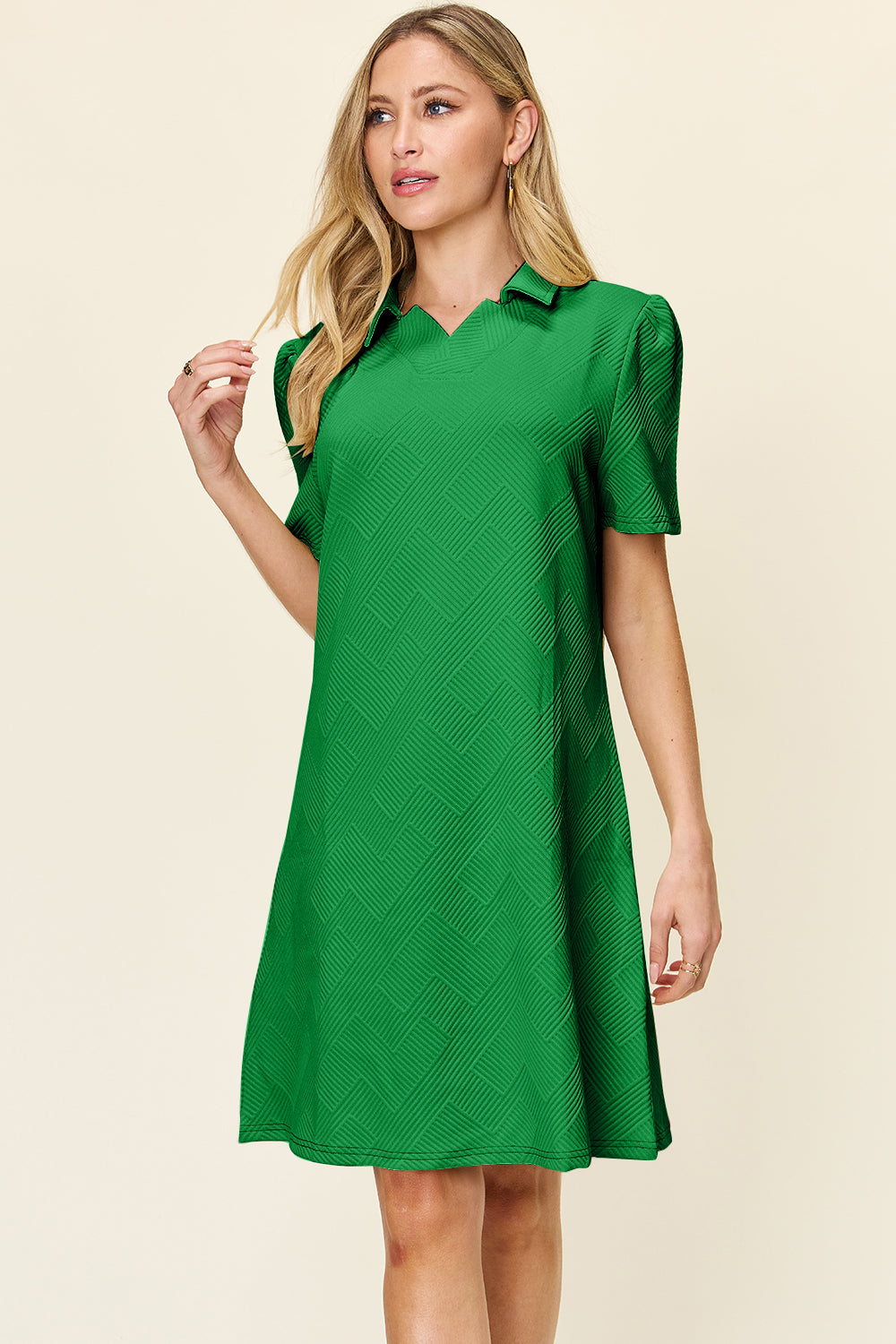 Double Take Full Size Texture Collared Neck Short Sleeve Dress  Shop One Place
