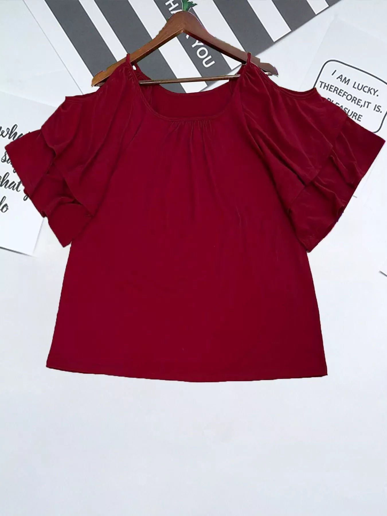 Cold Shoulder Ruffle Sleeve T-Shirt  Shop One Place