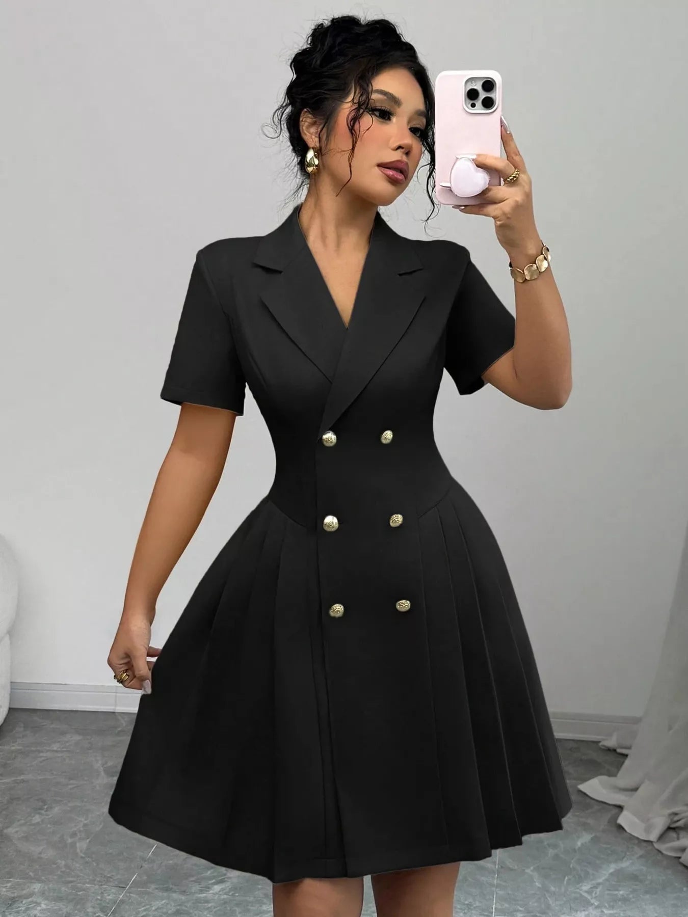 Double-Breasted Pleated Blazer Dress  Shop One Place