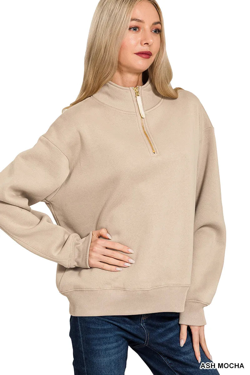 Zenana Fleece Half Zip Sweatshirt  Shop One Place