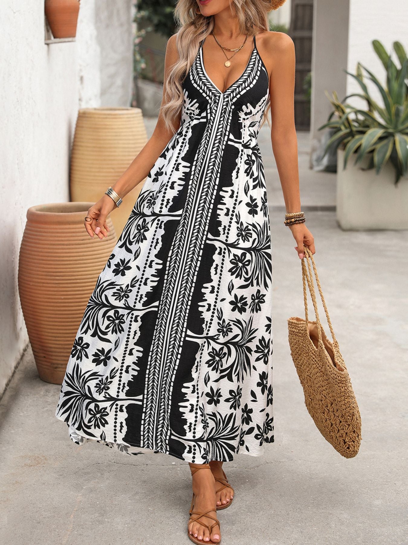 Printed Halter Neck Maxi Dress  Shop One Place