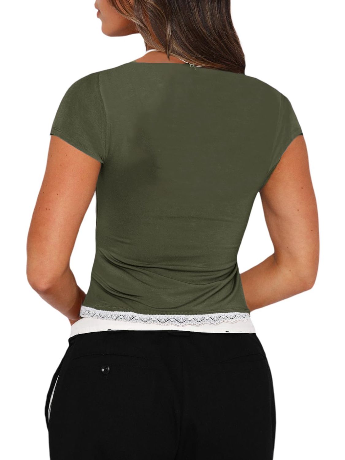 Lace Detail Sweetheart Neck Short Sleeve T-Shirt  Shop One Place