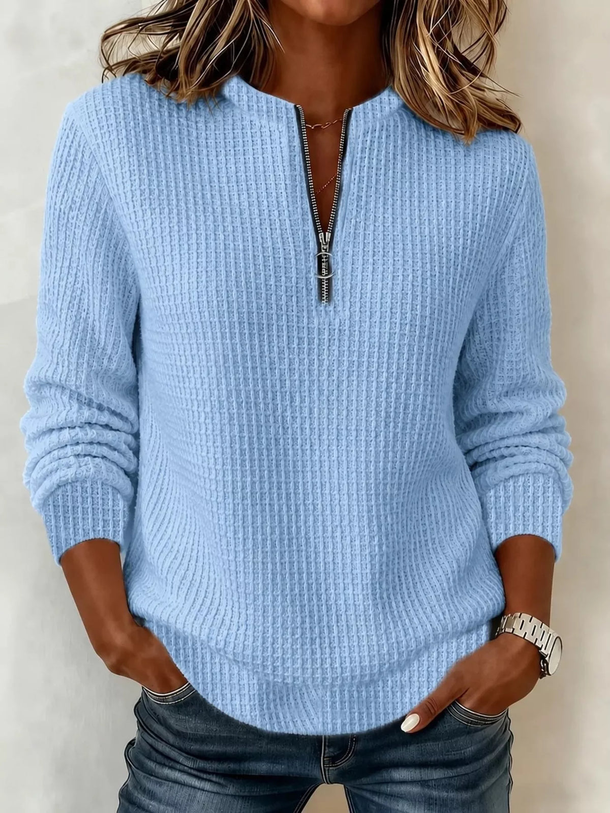 Women's Quarter-Zip Waffle Knit Sweatshirt – view 5