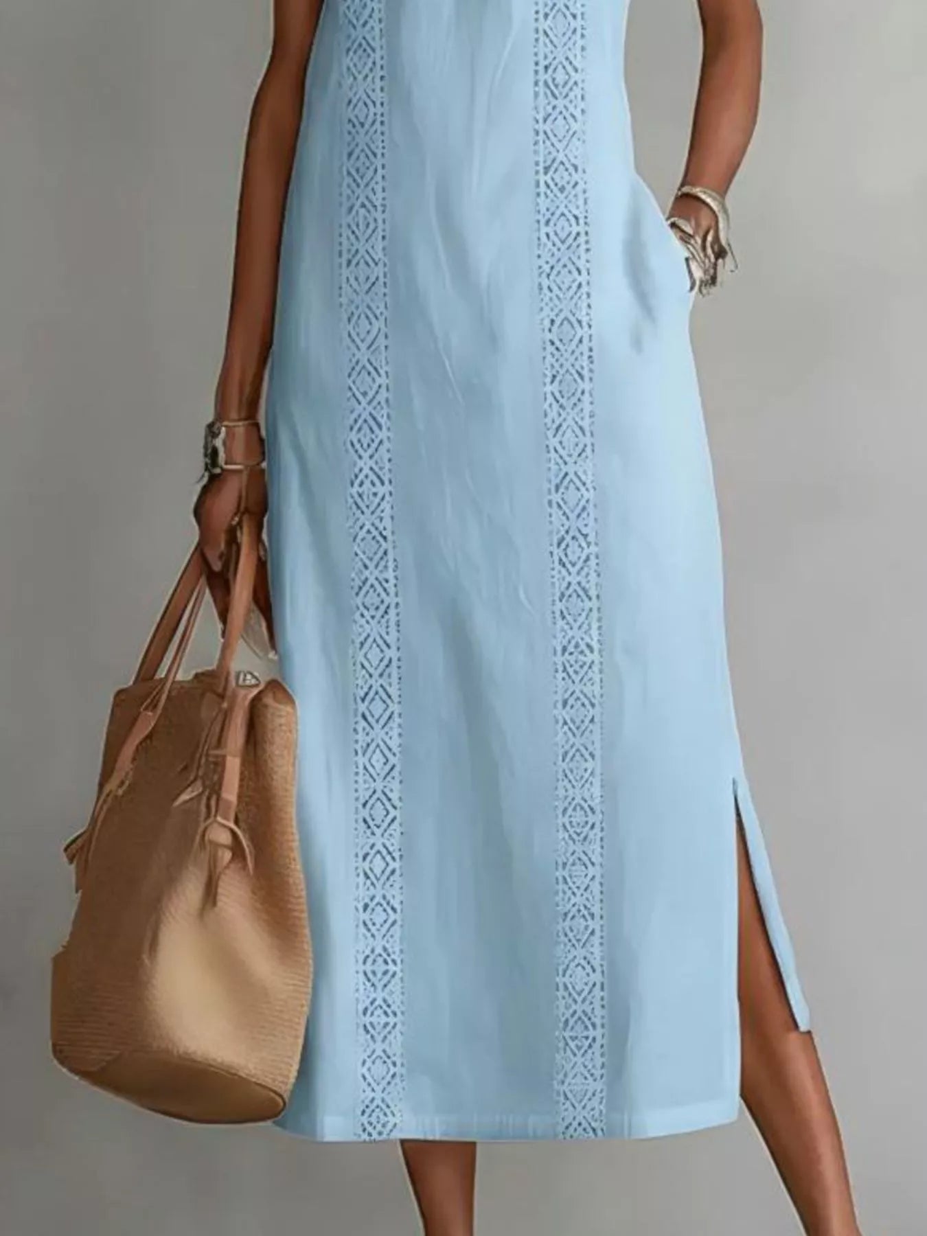 Full Size Side Slit Sleeveless Midi Dress Plus Size  Shop One Place