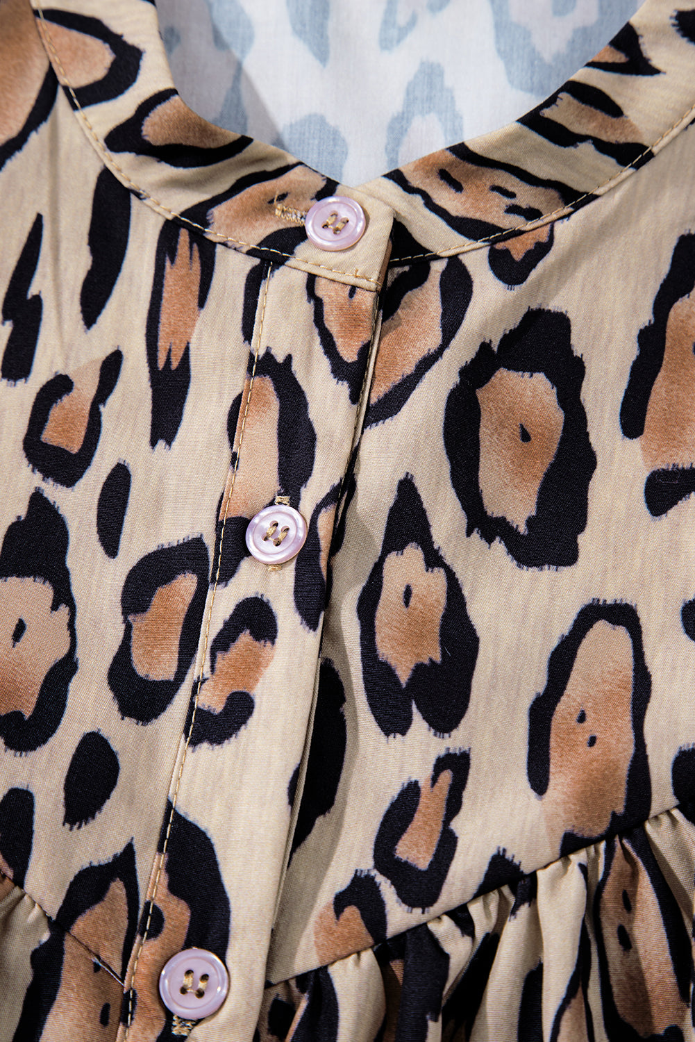 Light French Beige Leopard Print Balloon Sleeve Loose Blouse  Shop One Place