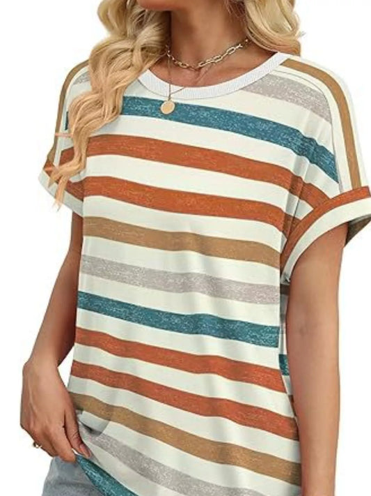 Striped Short Sleeve Casual T-Shirt  Shop One Place