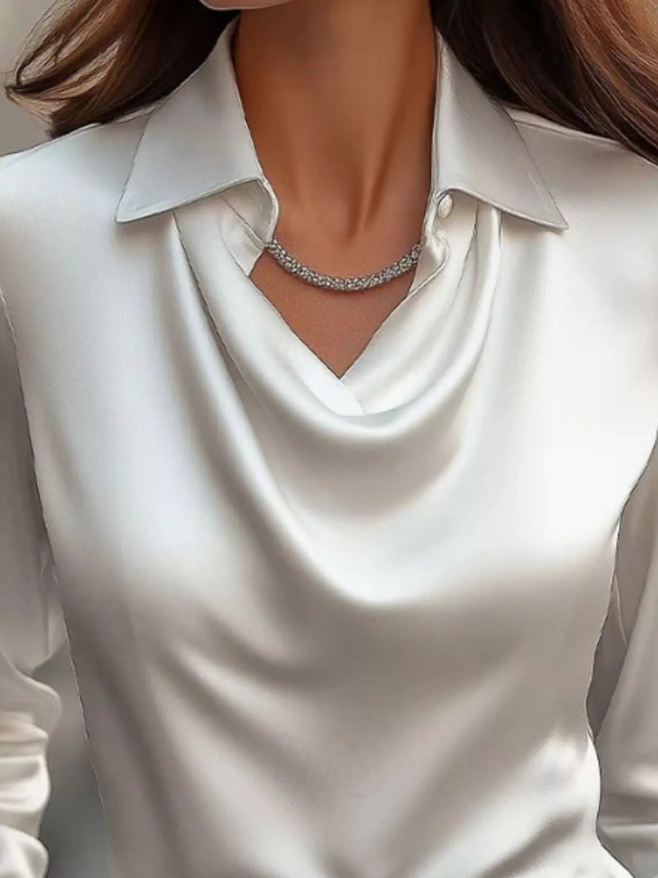 Ruched Long Sleeve Drape Collar Blouse  Shop One Place
