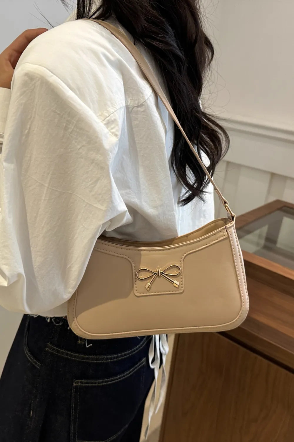 Bow Trim PU Leather Shoulder Bag  Shop One Place
