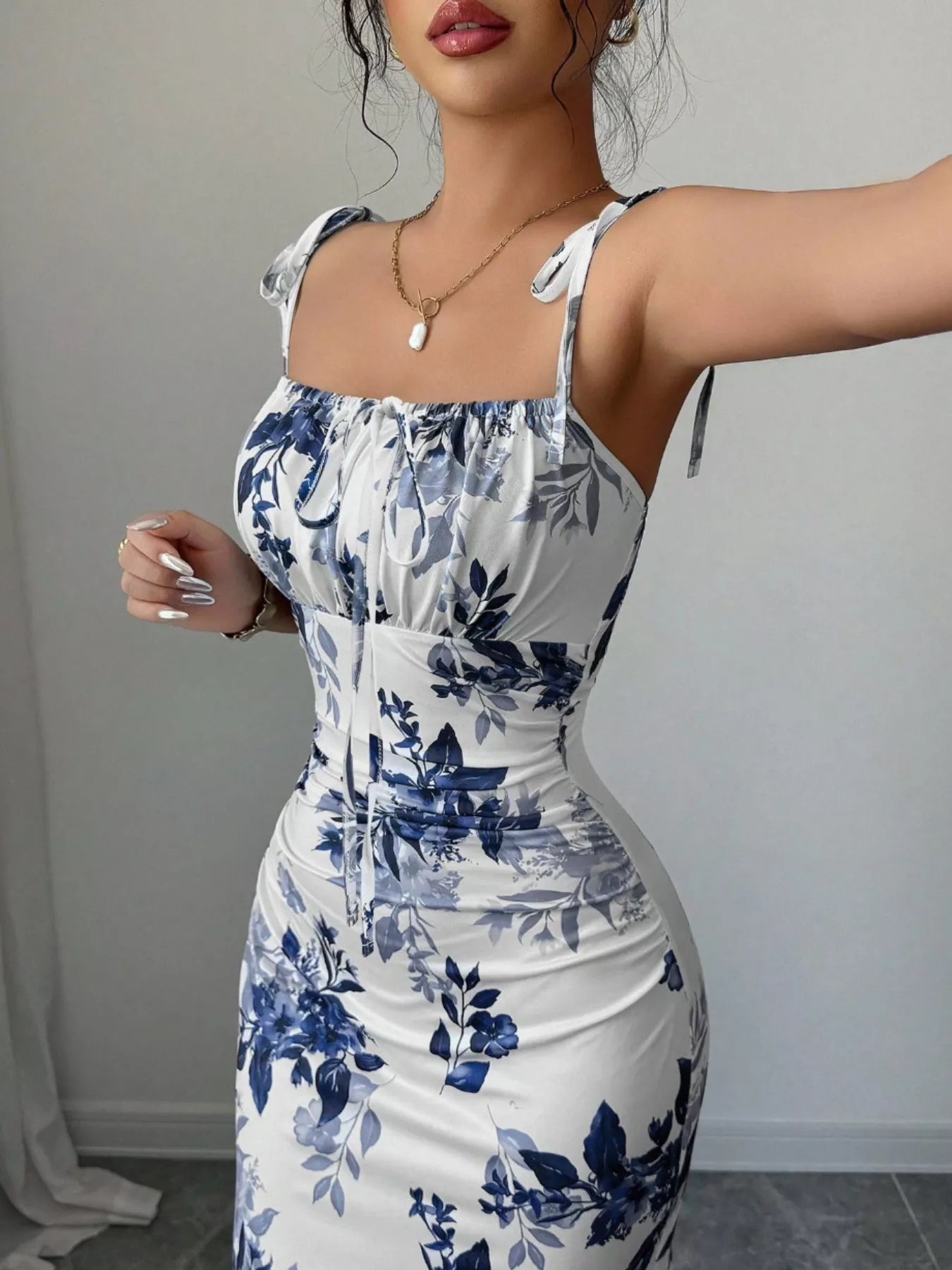 Printed Tie Strap Slit Maxi Dress  Shop One Place