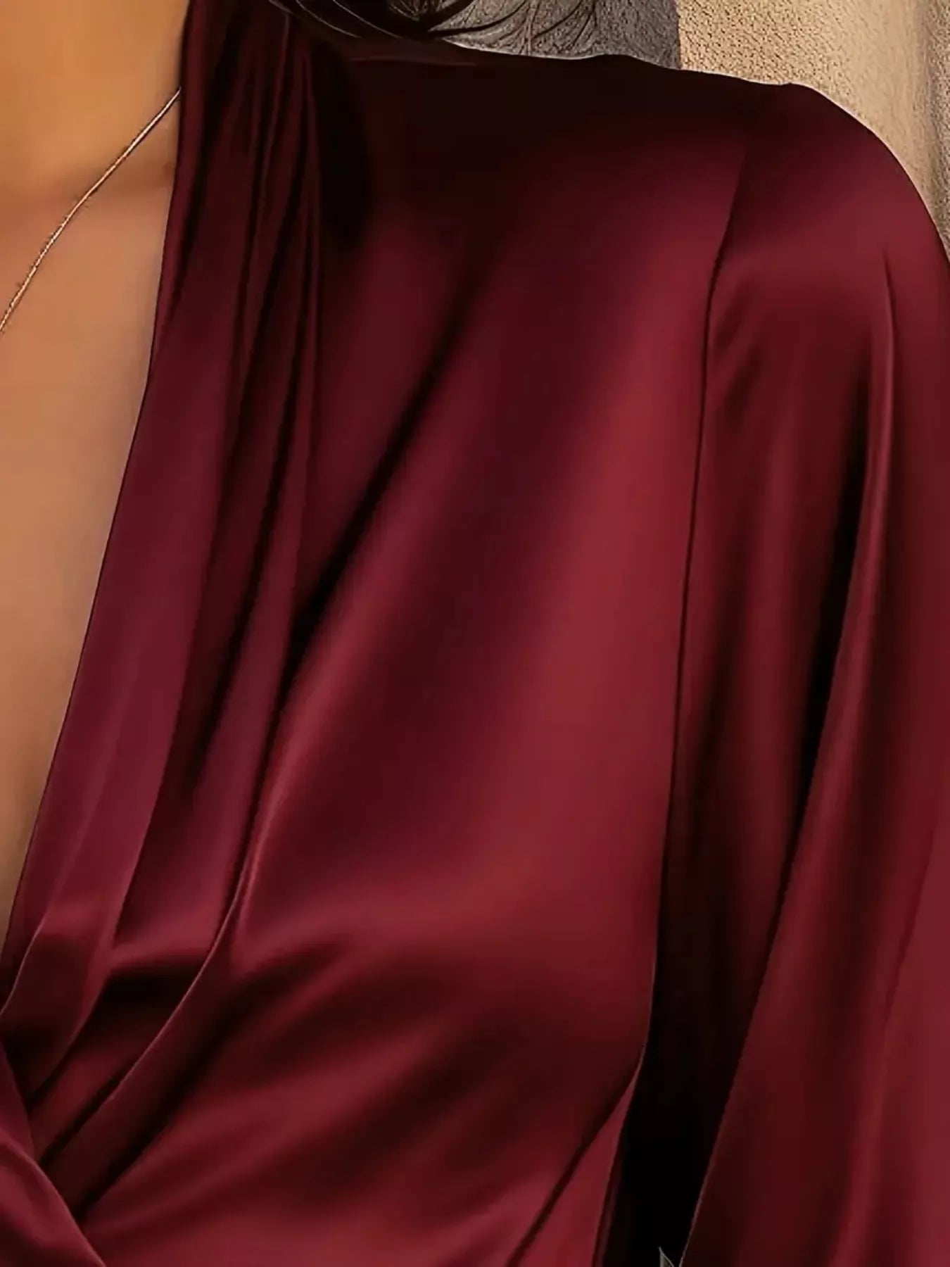 Satin Surplice Long Sleeve Blouse  Shop One Place
