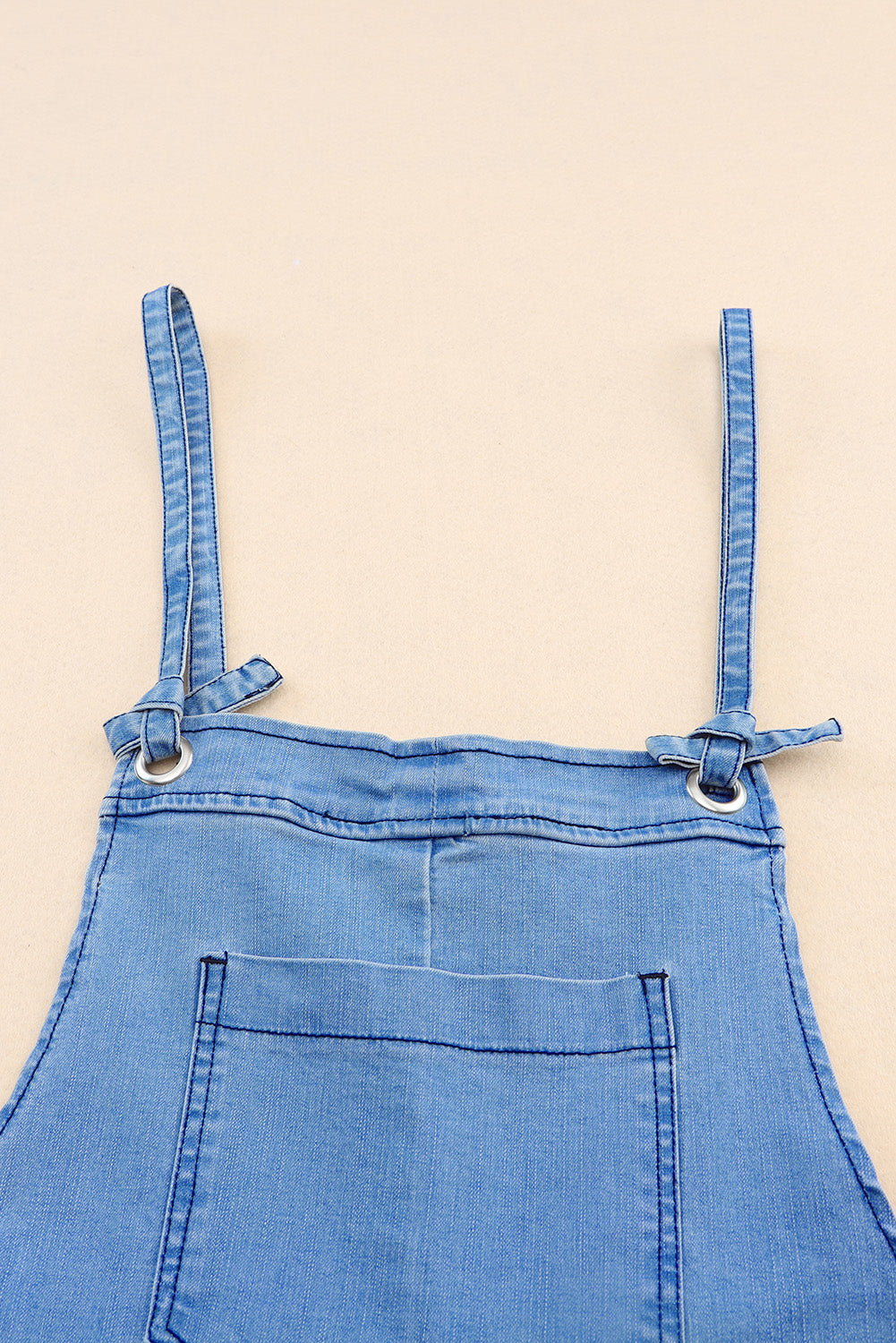 Sky Blue Grommet Tie Straps Casual Denim Shorts Overalls