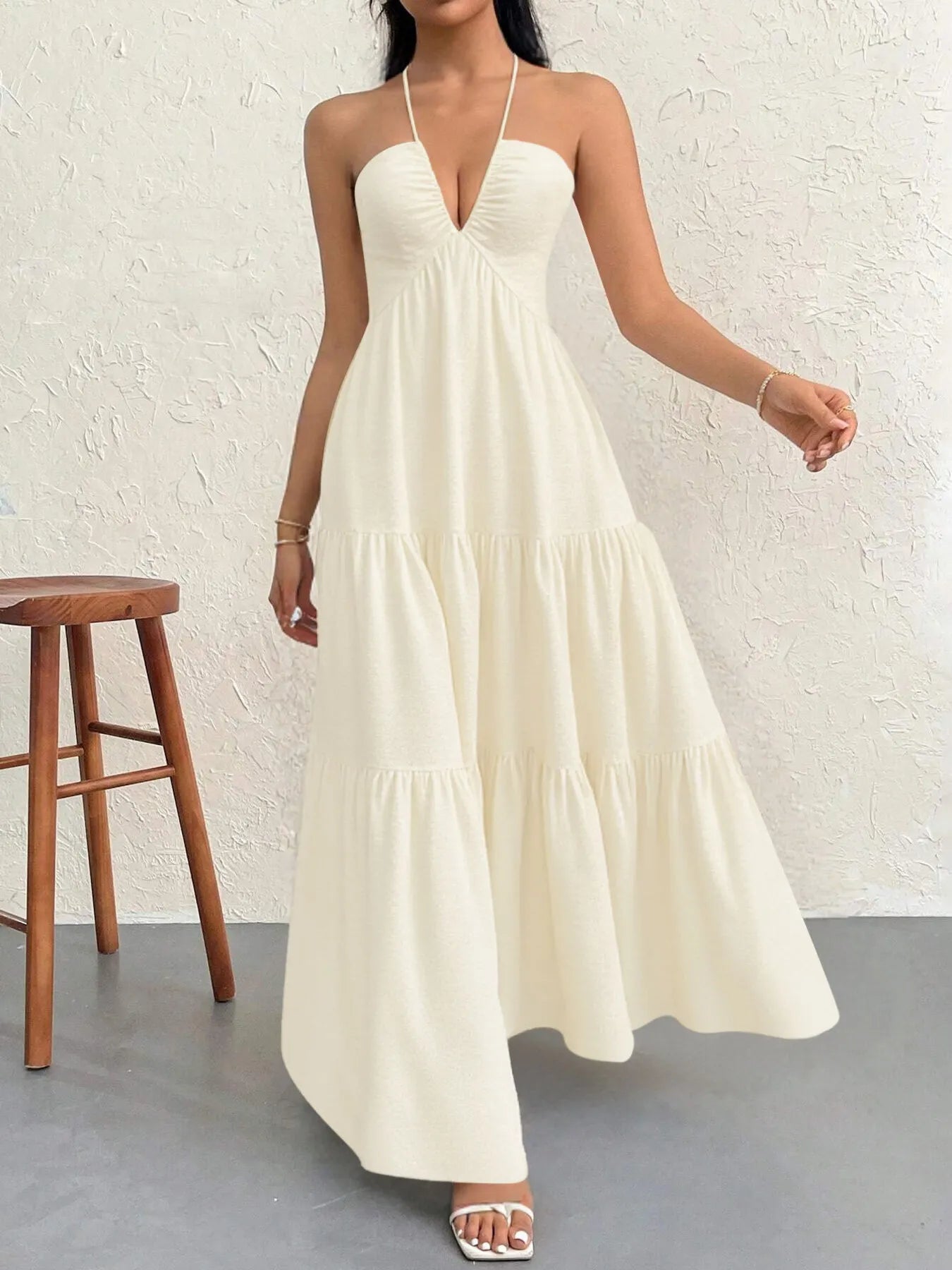 Halter Neck Tiered Maxi Dress  Shop One Place