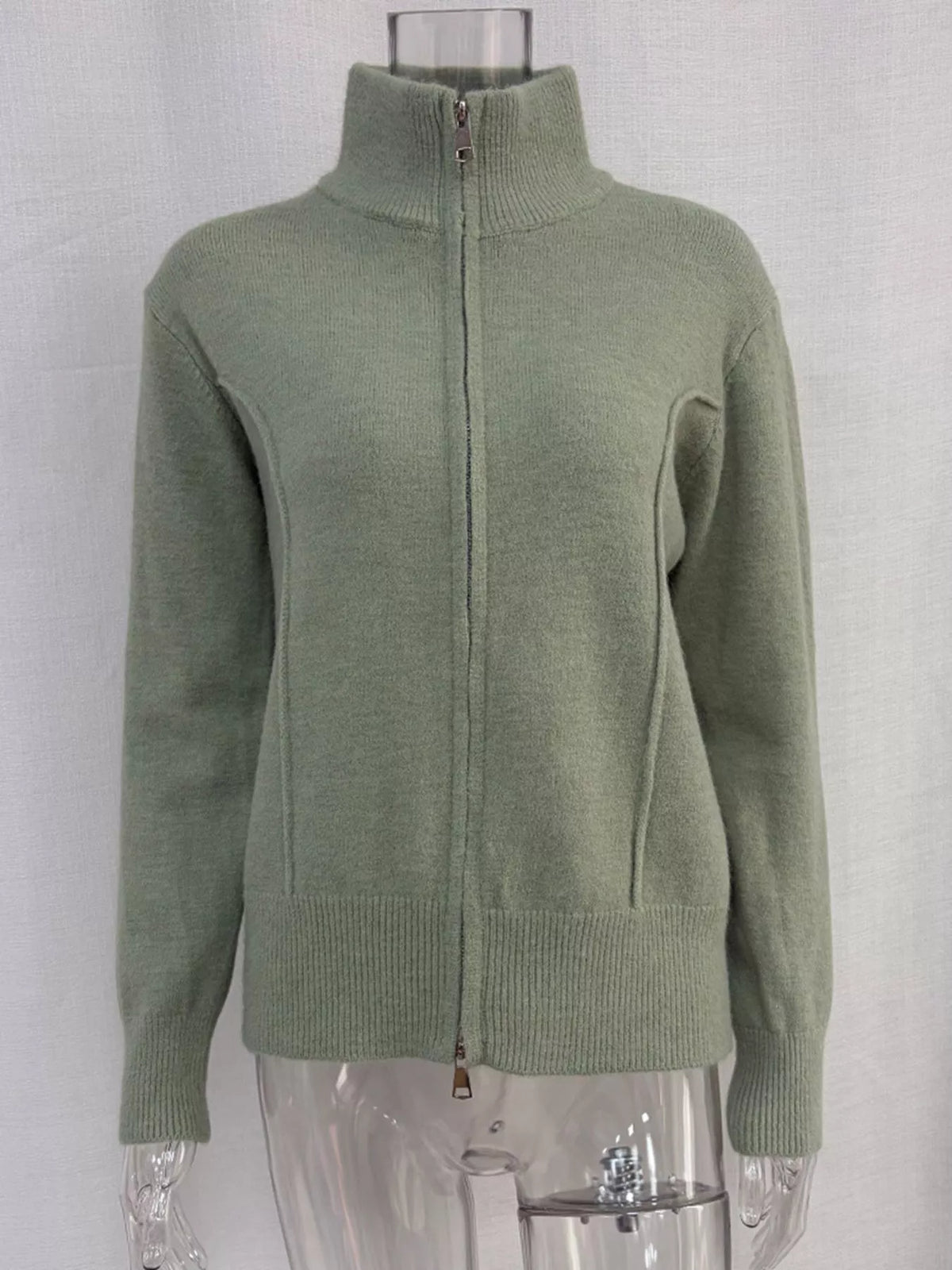 Zip-Up Mock Neck Cardigan and Matching Midi Skirt Sweater Set  Shop One Place