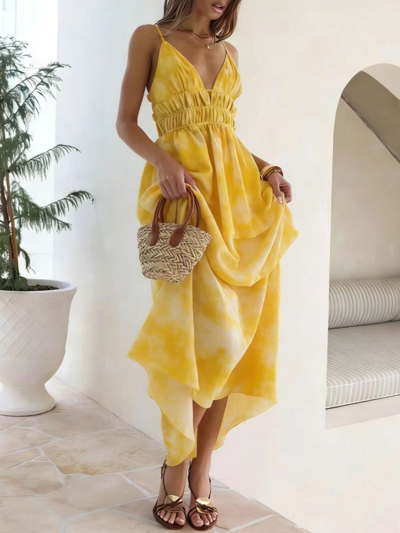Tie-Dye Ruffled Layered Maxi Dress  Shop One Place