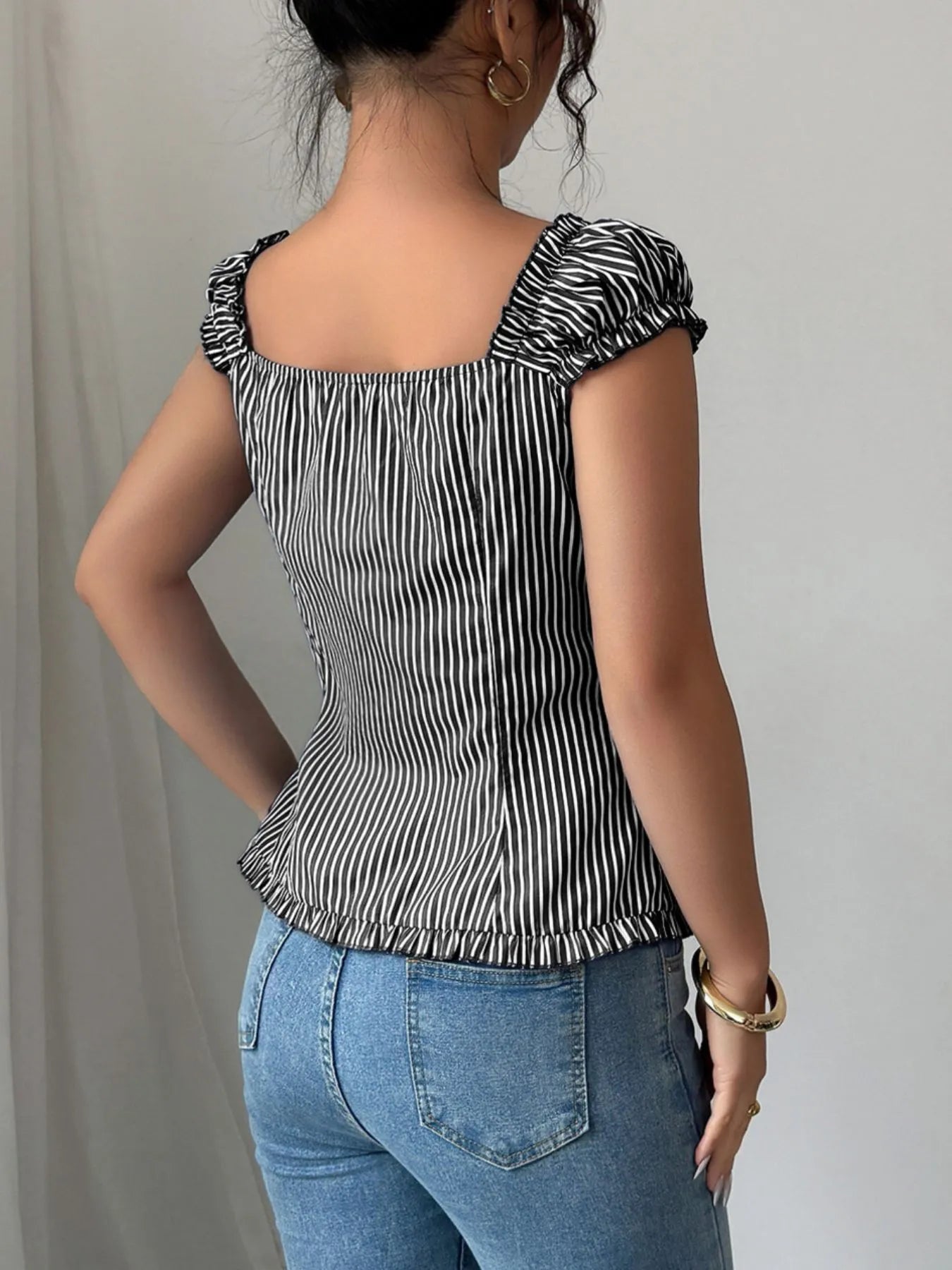 Striped Cap Sleeve Shirt  Shop One Place