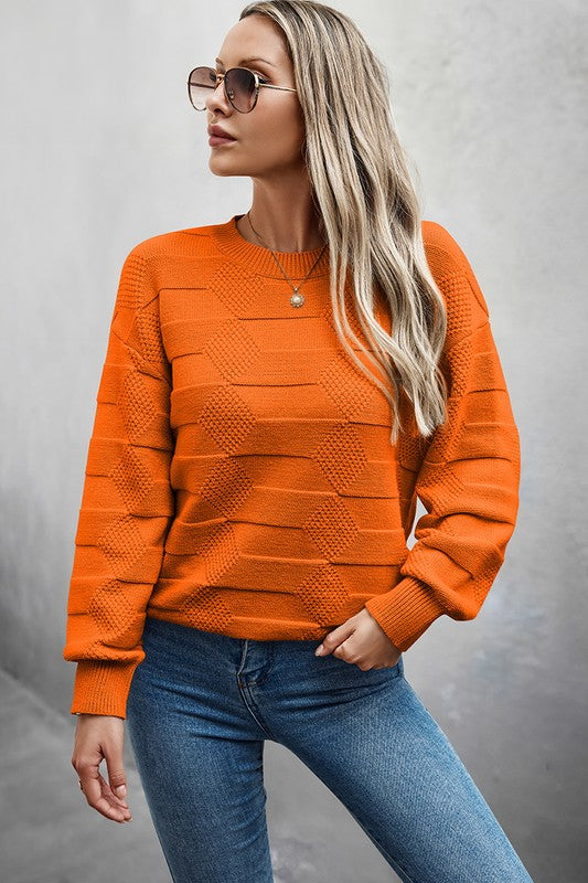 Solid Round Neck Knit Loose Long Sleeves Sweater  Shop One Place