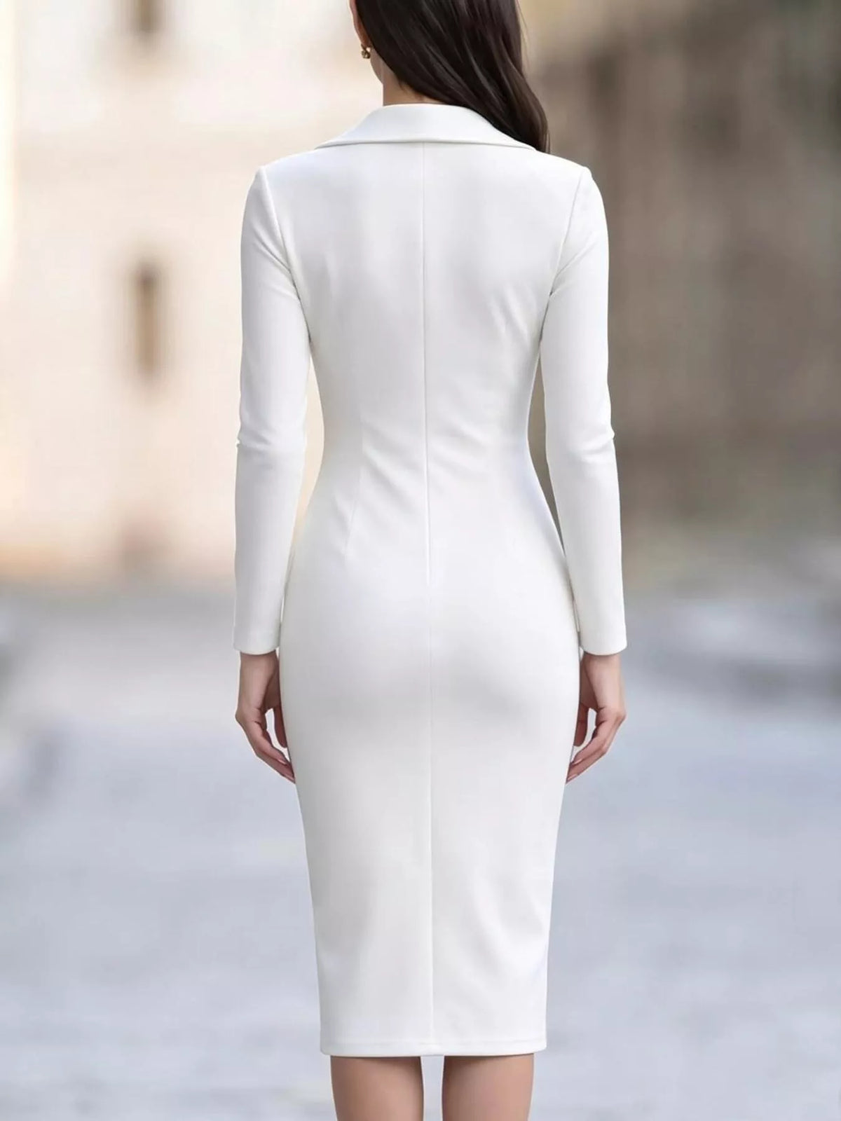 Elegant Asymmetric Zipper Lapel Bodycon Midi Dress  Shop One Place