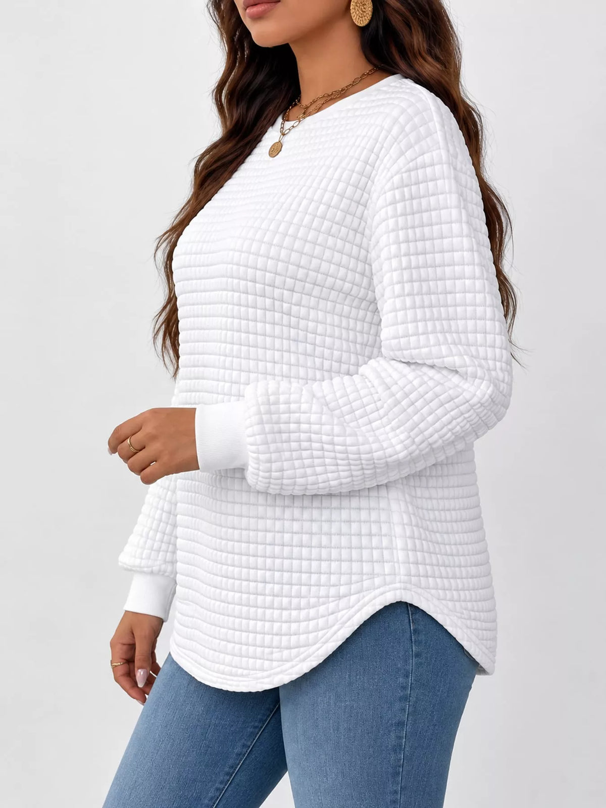 Women's Plus Size Waffle Knit Crew Neck Sweatshirt – view 4