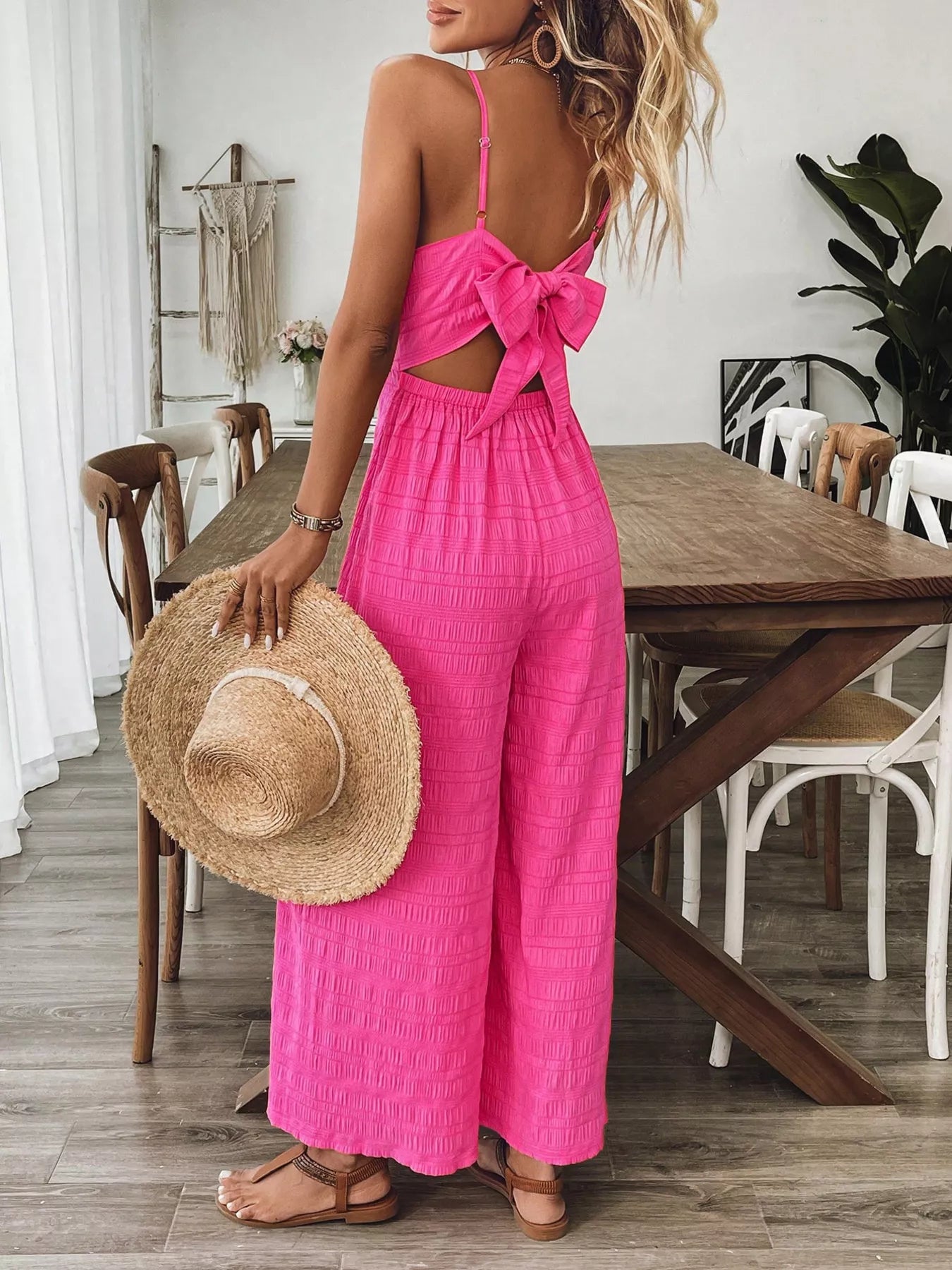 Bow Back Sleeveless Wide Leg Jumpsuit  Shop One Place