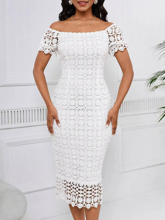 Lace Short Sleeve Midi Dress  Shop One Place