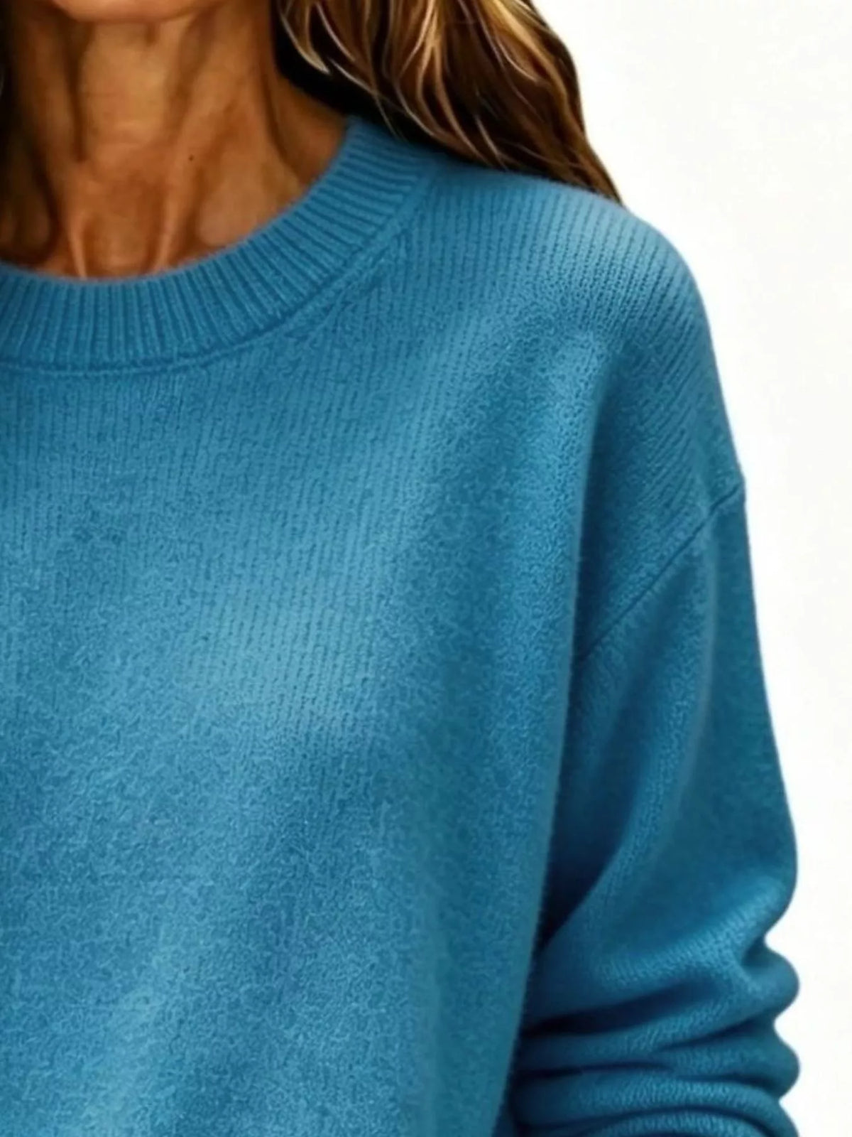 Full Size Round Neck Dropped Shoulder Sweater Plus Size  Shop One Place