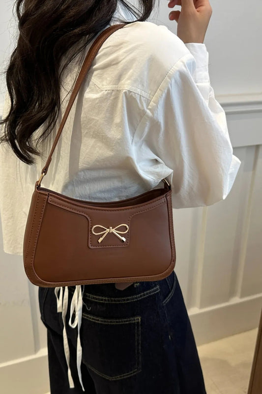 Bow Trim PU Leather Shoulder Bag  Shop One Place