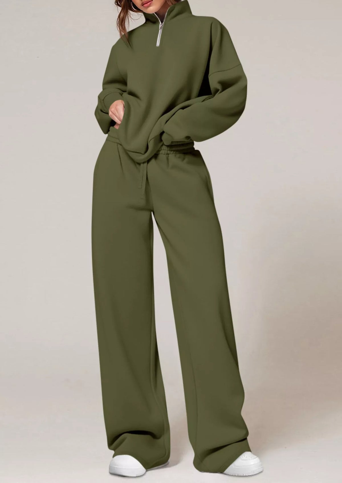 Half-Zip Sweatshirt and Wide-Leg Sweatpants Set  Shop One Place