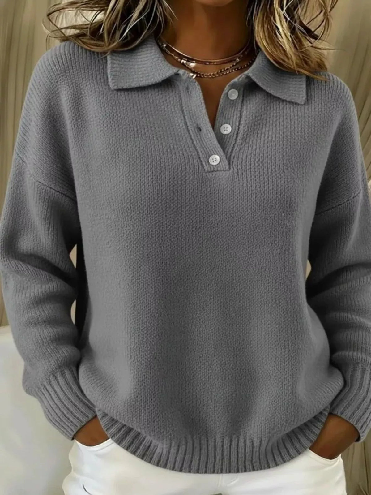 Full Size Button Detail Drop Shoulder Sweater Plus Size  Shop One Place