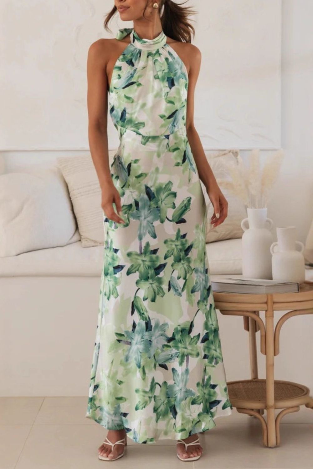 Floral Print Halter Neck Maxi Dress  Shop One Place