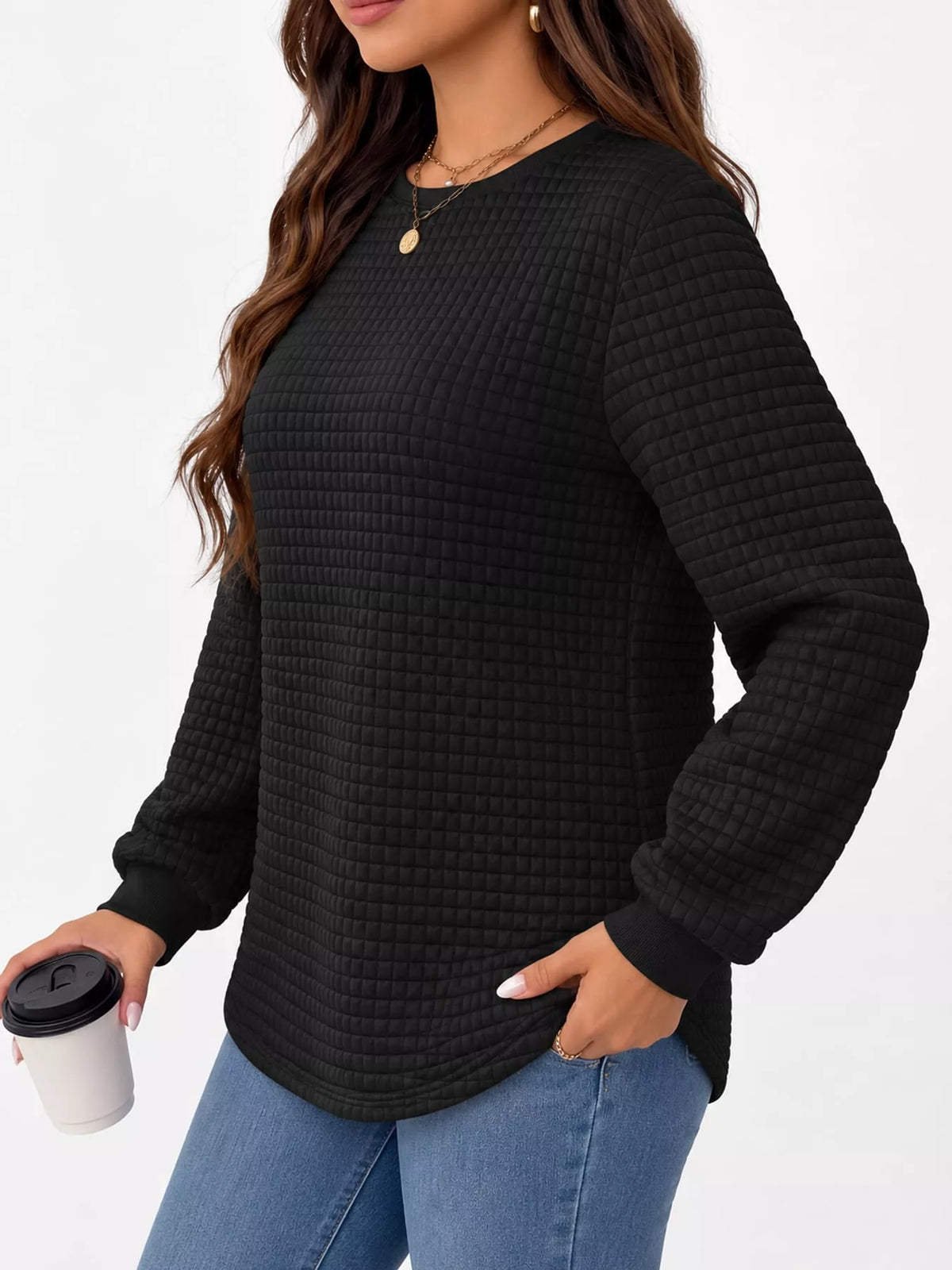 Women's Plus Size Waffle Knit Crew Neck Sweatshirt – view 11
