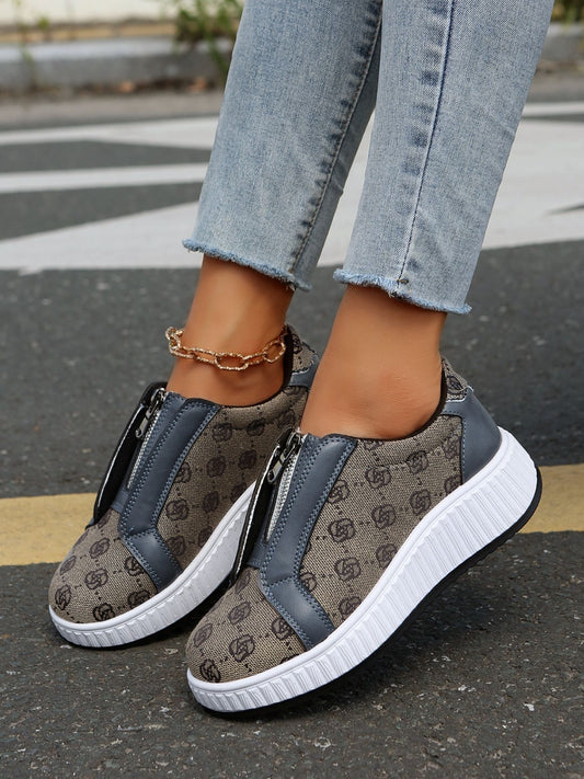 Floral Round Toe Sneakers with Zip  Shop One Place