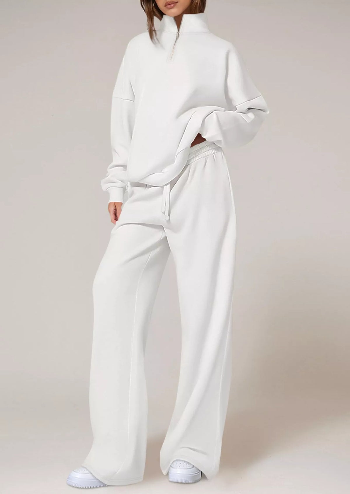 Half-Zip Sweatshirt and Wide-Leg Sweatpants Set  Shop One Place