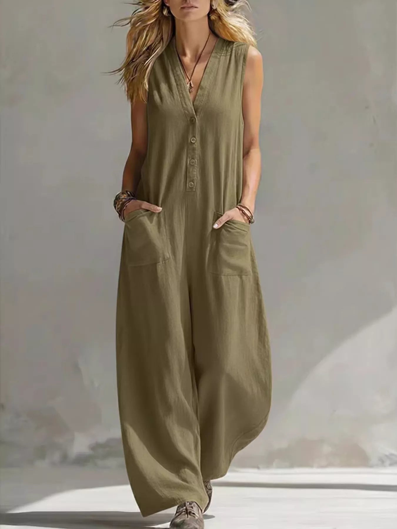 Full Size V-Neck Sleeveless Wide-Leg Jumpsuit Plus Size  Shop One Place