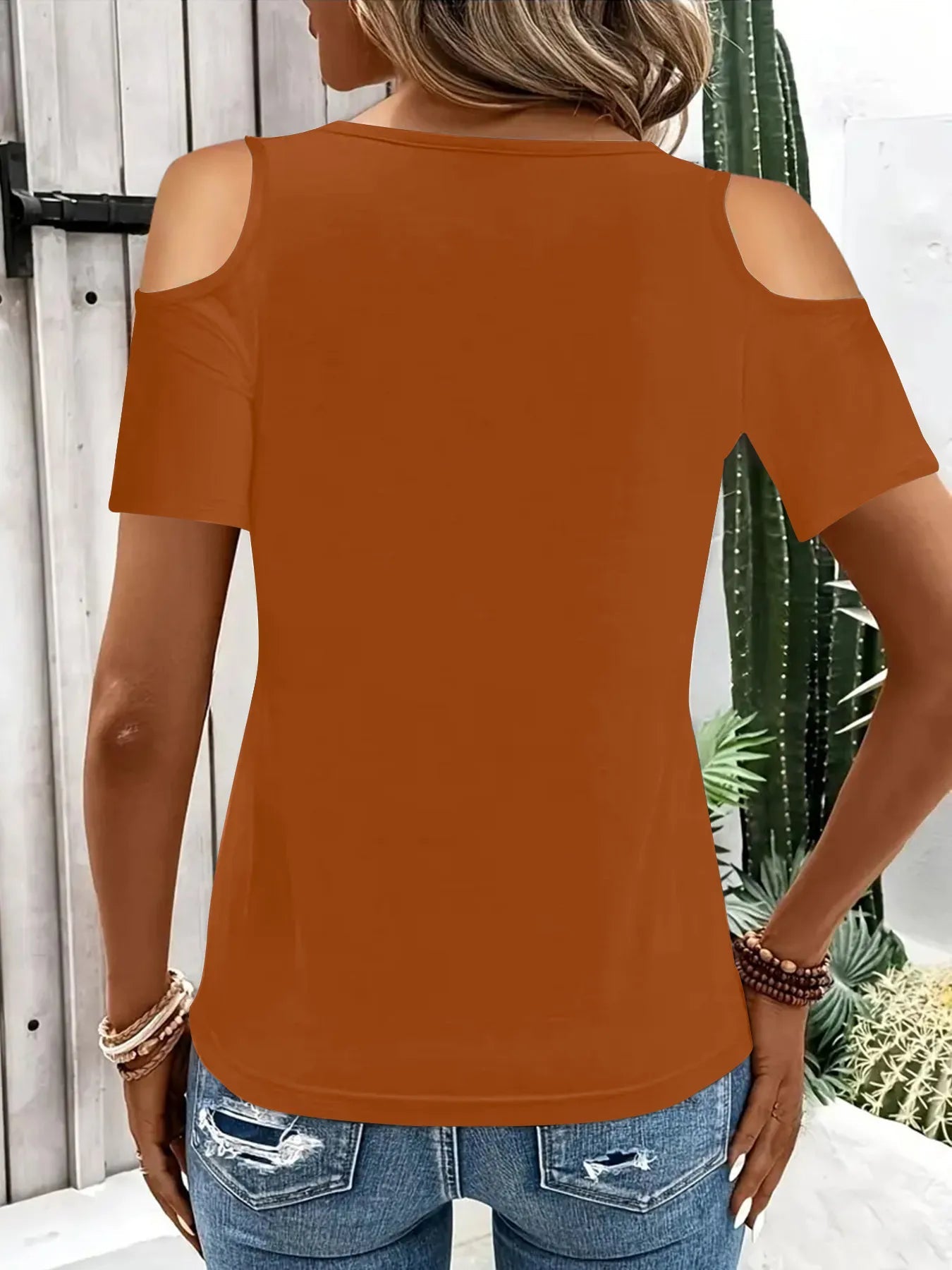 Cold Shoulder T-Shirt with Metal Ring Detail  Shop One Place