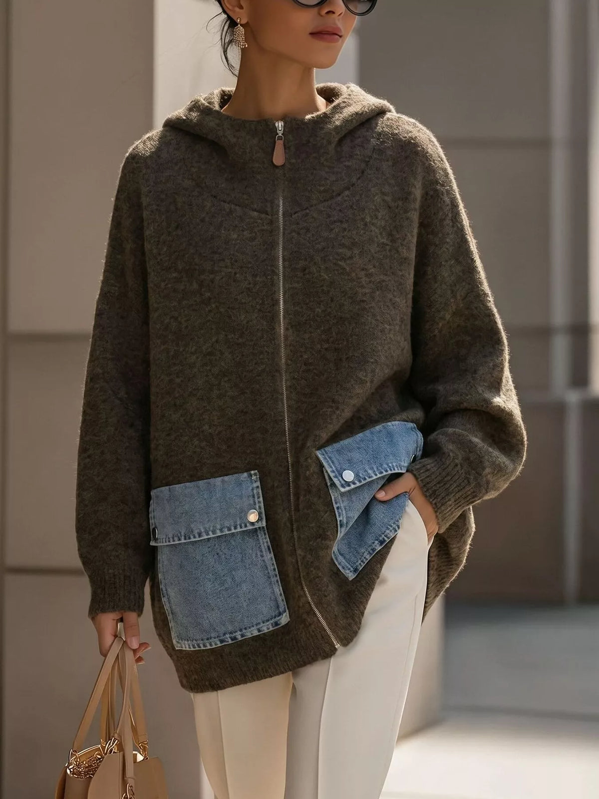 Women's Hooded Zip-Up Knit Cardigan – view 5