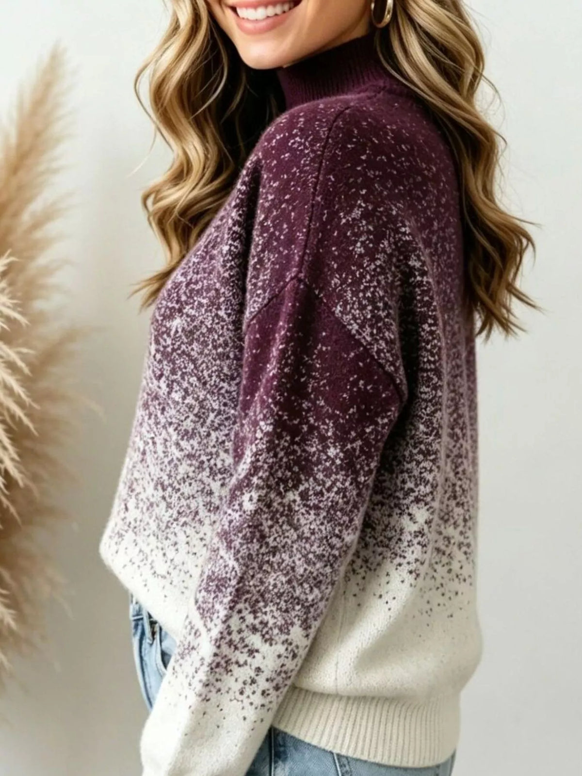 Gradient Turtleneck Long Sleeve Sweater in Black, Purple or Green