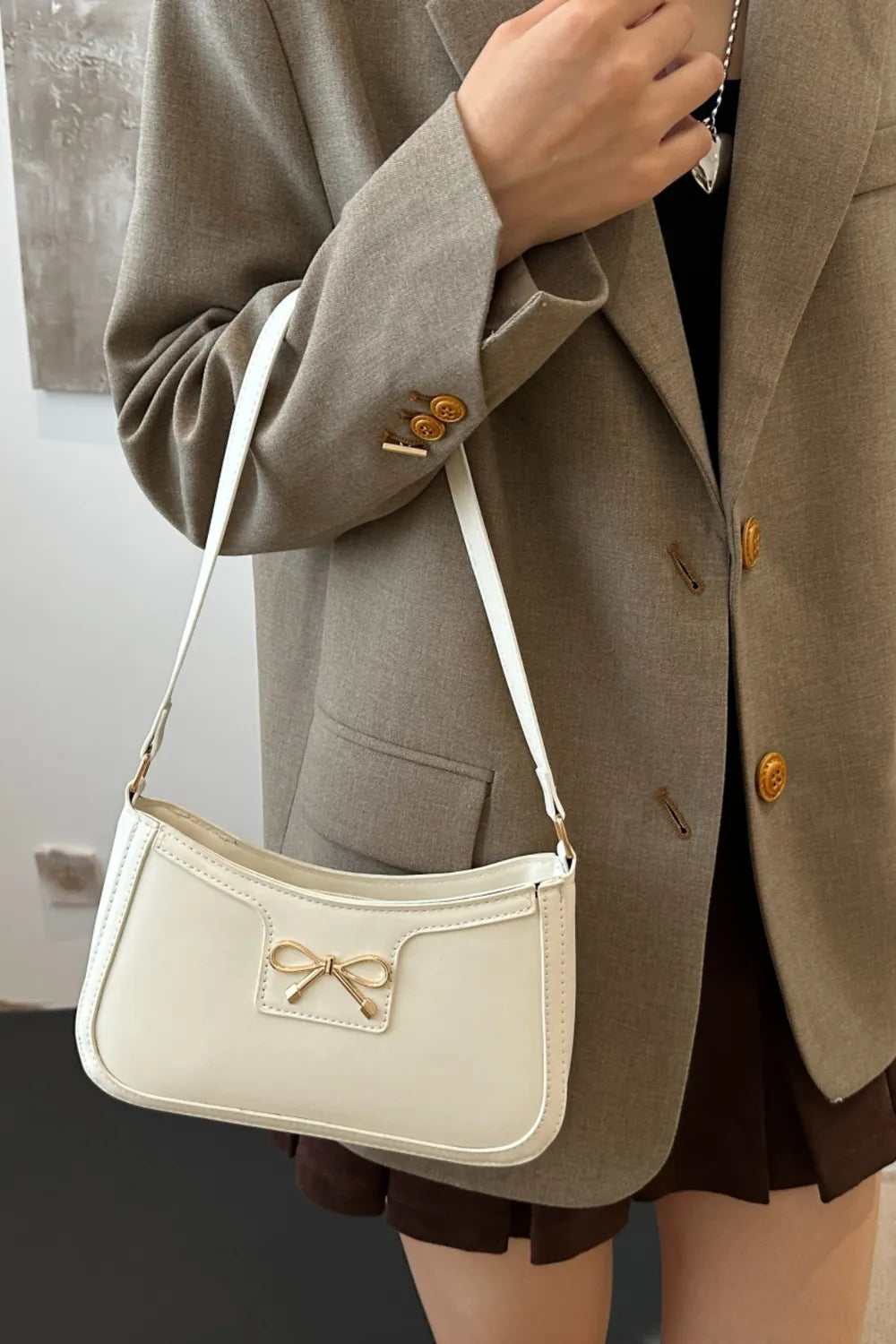 Bow Trim PU Leather Shoulder Bag  Shop One Place