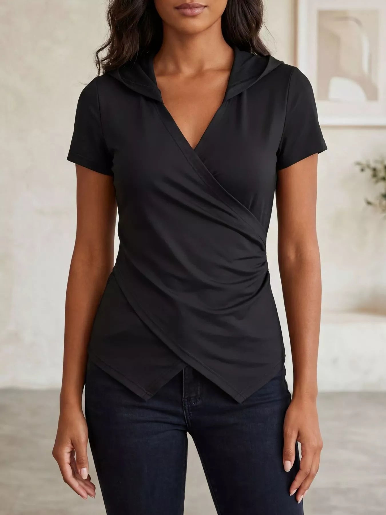 Hooded Wrap Front Slim Fit Top  Shop One Place