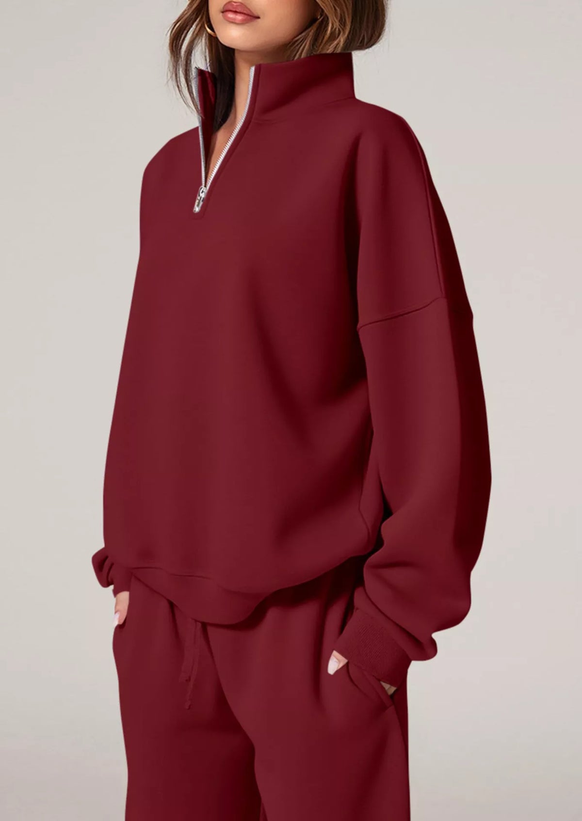 Half-Zip Sweatshirt and Wide-Leg Sweatpants Set  Shop One Place