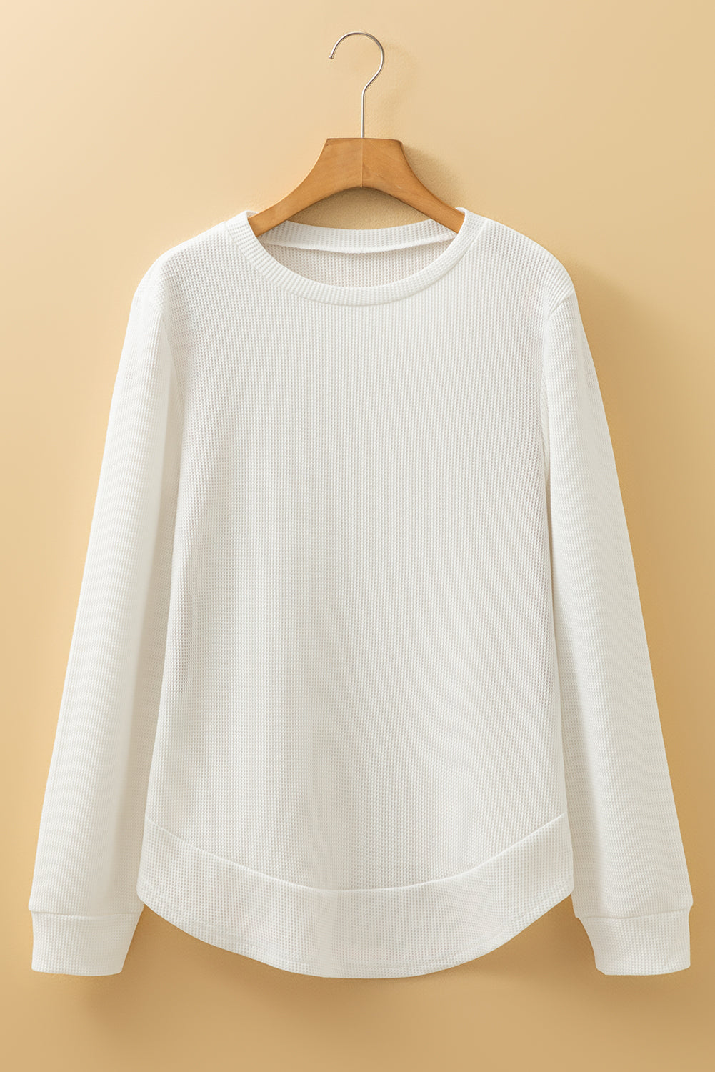 Gossamer Pink Rounded Hem Waffle Plain Long Sleeve Top  Shop One Place
