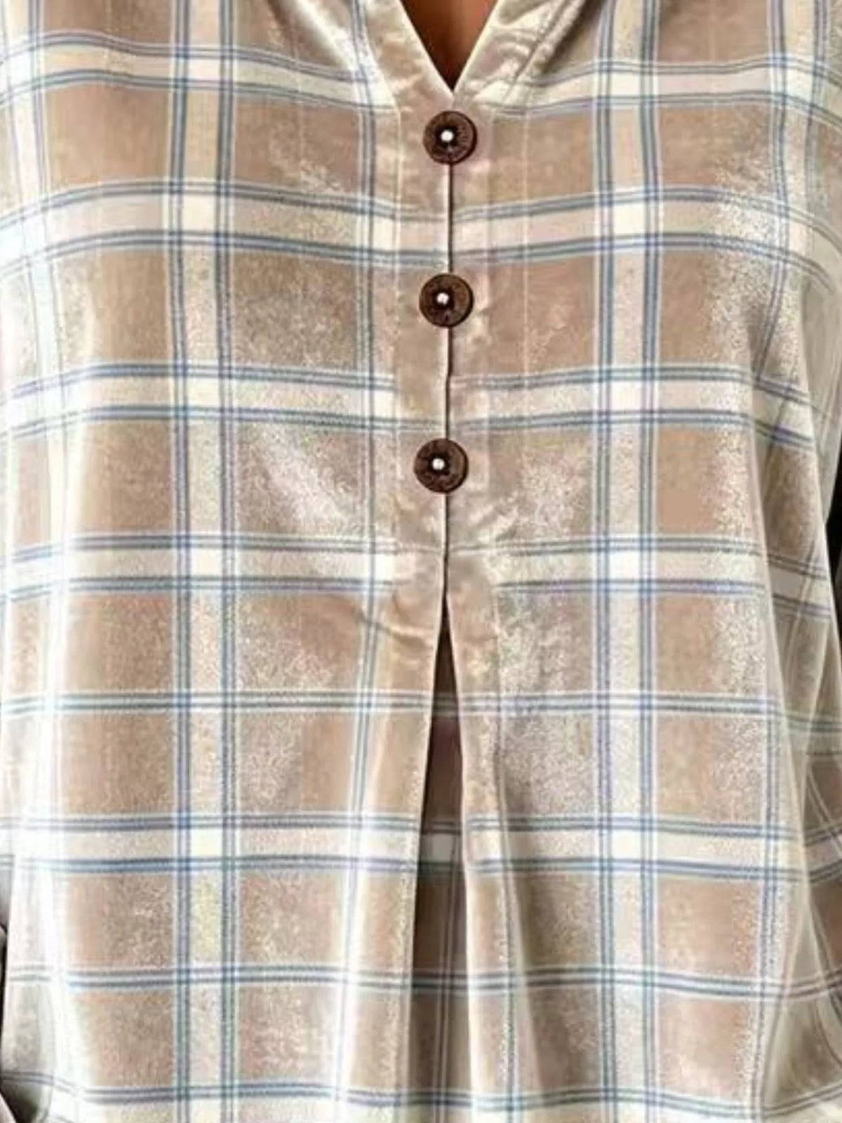 Women's Plaid Velvet Flounce Sleeve Blouse – view 12