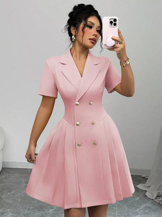 Double-Breasted Pleated Blazer Dress  Shop One Place